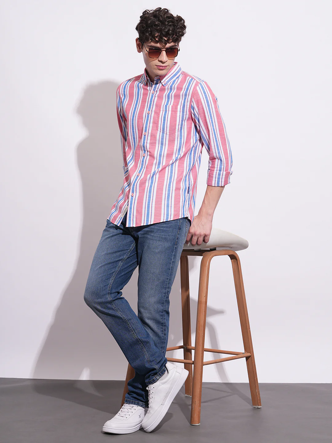 Peach Regular Fit Regular Collar Men's Shirt by Being Human Clothing - Image 5