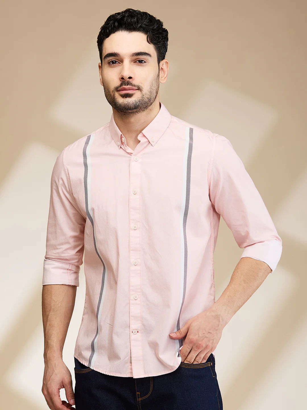 Peach Slim Fit Regular Collar Men's Shirt by Being Human Clothing