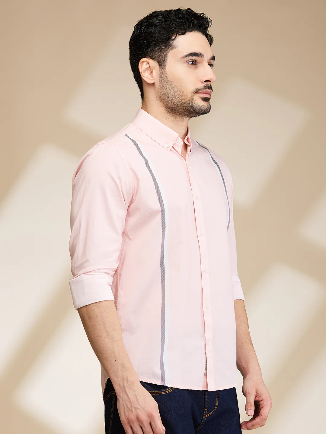 Peach Slim Fit Regular Collar Men's Shirt by Being Human Clothing - Image 4