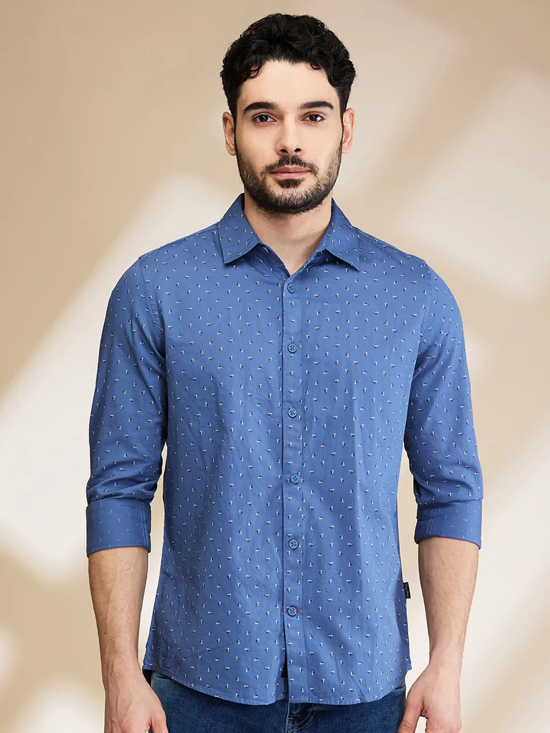 Blue Slim Straight Fit Regular Collar Long Sleeves Men's Shirt by Being Human Clothing