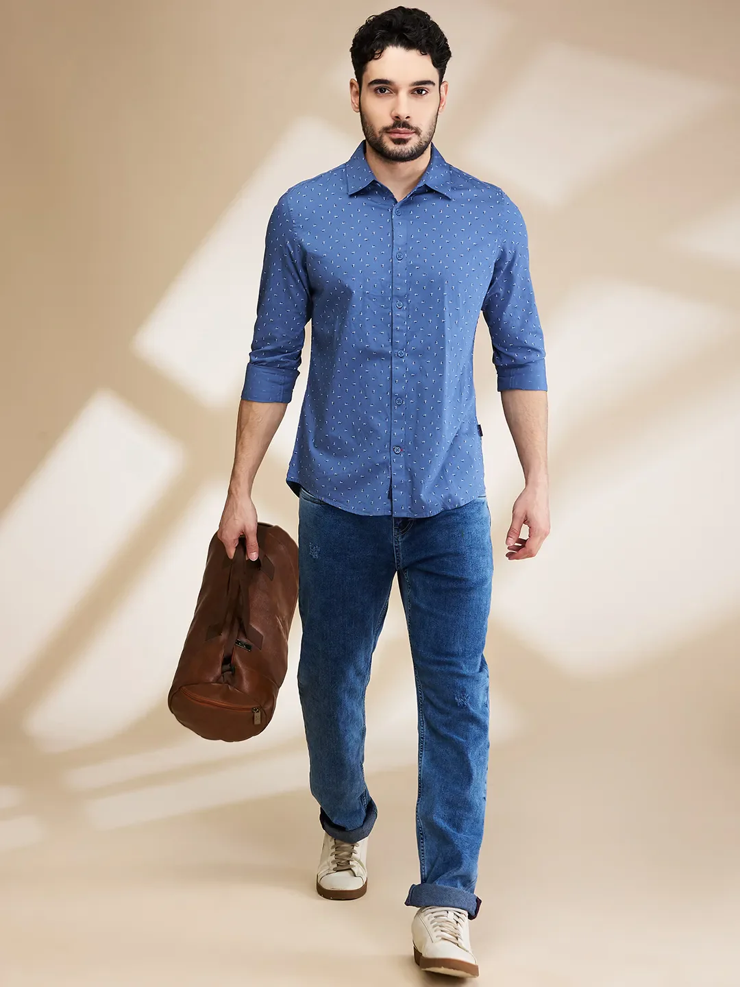 Blue Slim Straight Fit Regular Collar Long Sleeves Men's Shirt by Being Human Clothing - Image 6