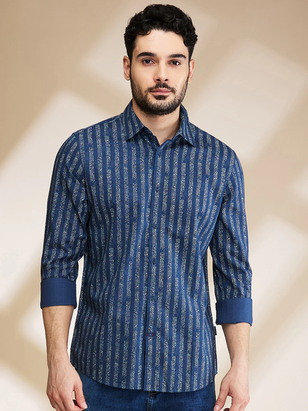 Blue Slim Straight Fit Regular Collar Long Sleeves Men's Shirt by Being Human Clothing