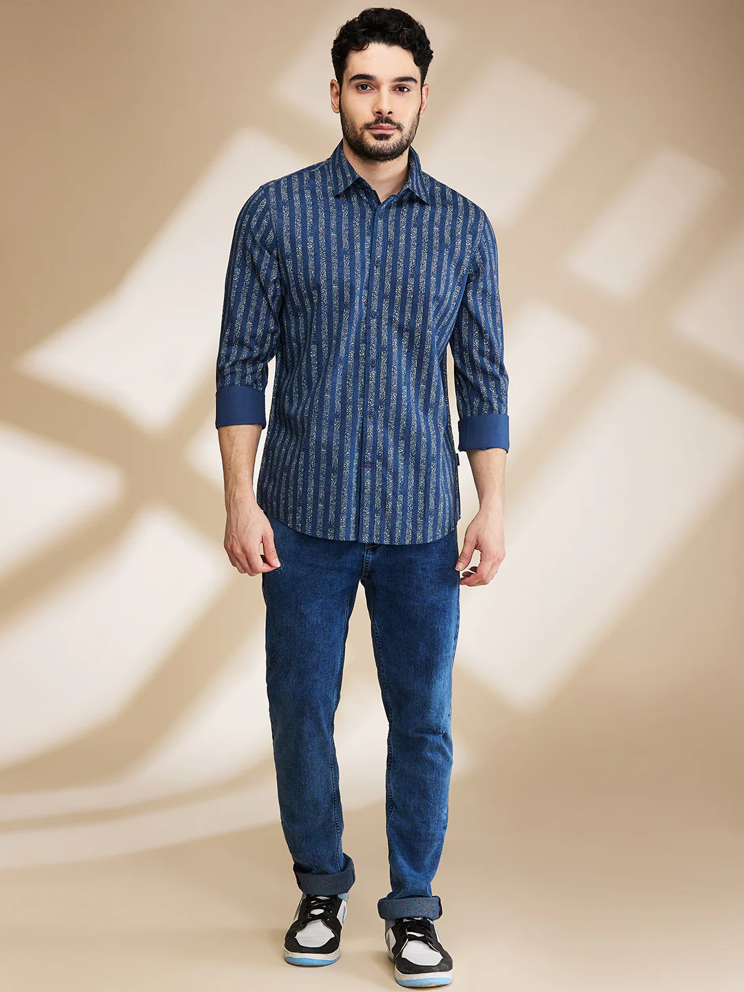 Blue Slim Straight Fit Regular Collar Long Sleeves Men's Shirt by Being Human Clothing - Image 2