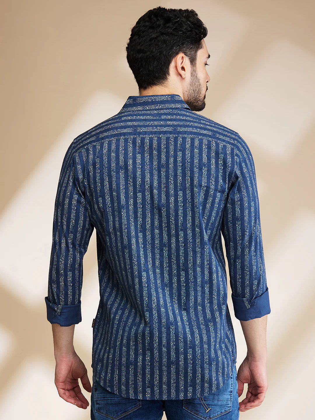 Blue Slim Straight Fit Regular Collar Long Sleeves Men's Shirt by Being Human Clothing - Image 3