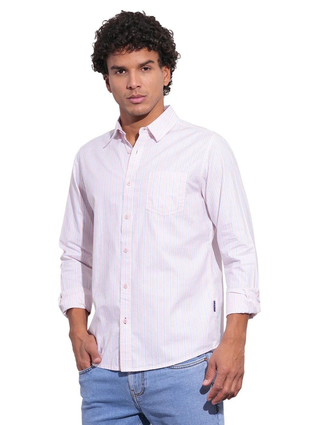 Pink Regular Fit Regular Collar Men's Shirt by Being Human Clothing - Image 2