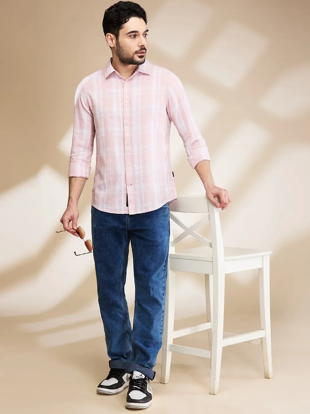 Pink Slim Fit Regular Collar Men's Shirt by Being Human Clothing - Image 6