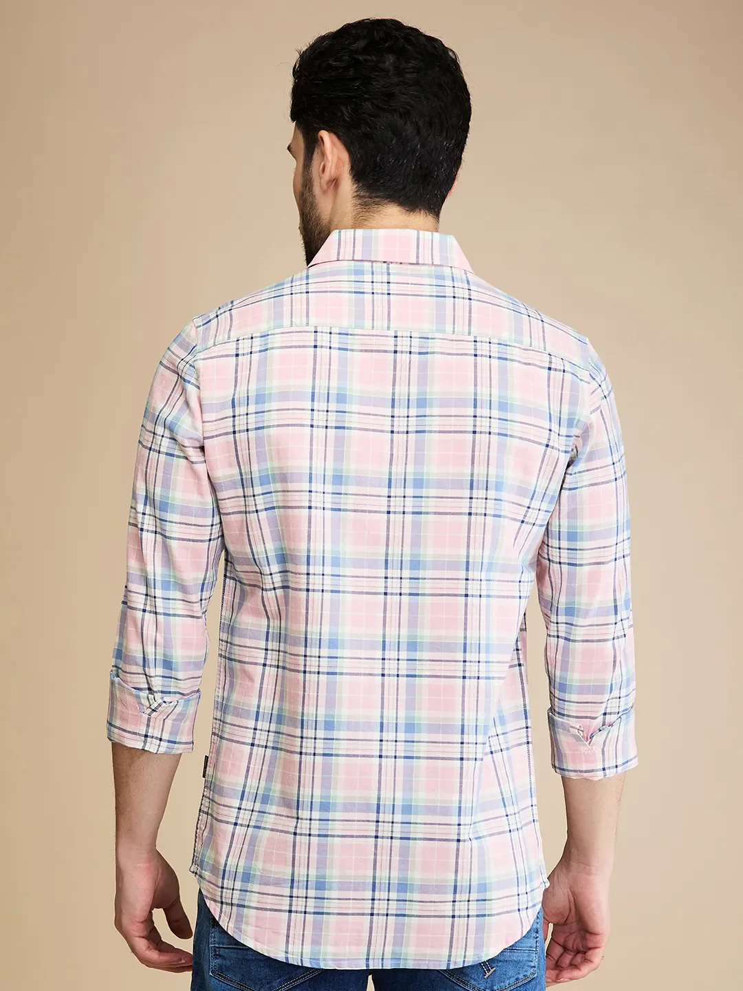 Pink Slim Straight Fit Regular Collar Long Sleeves Men's Shirt by Being Human Clothing - Image 3