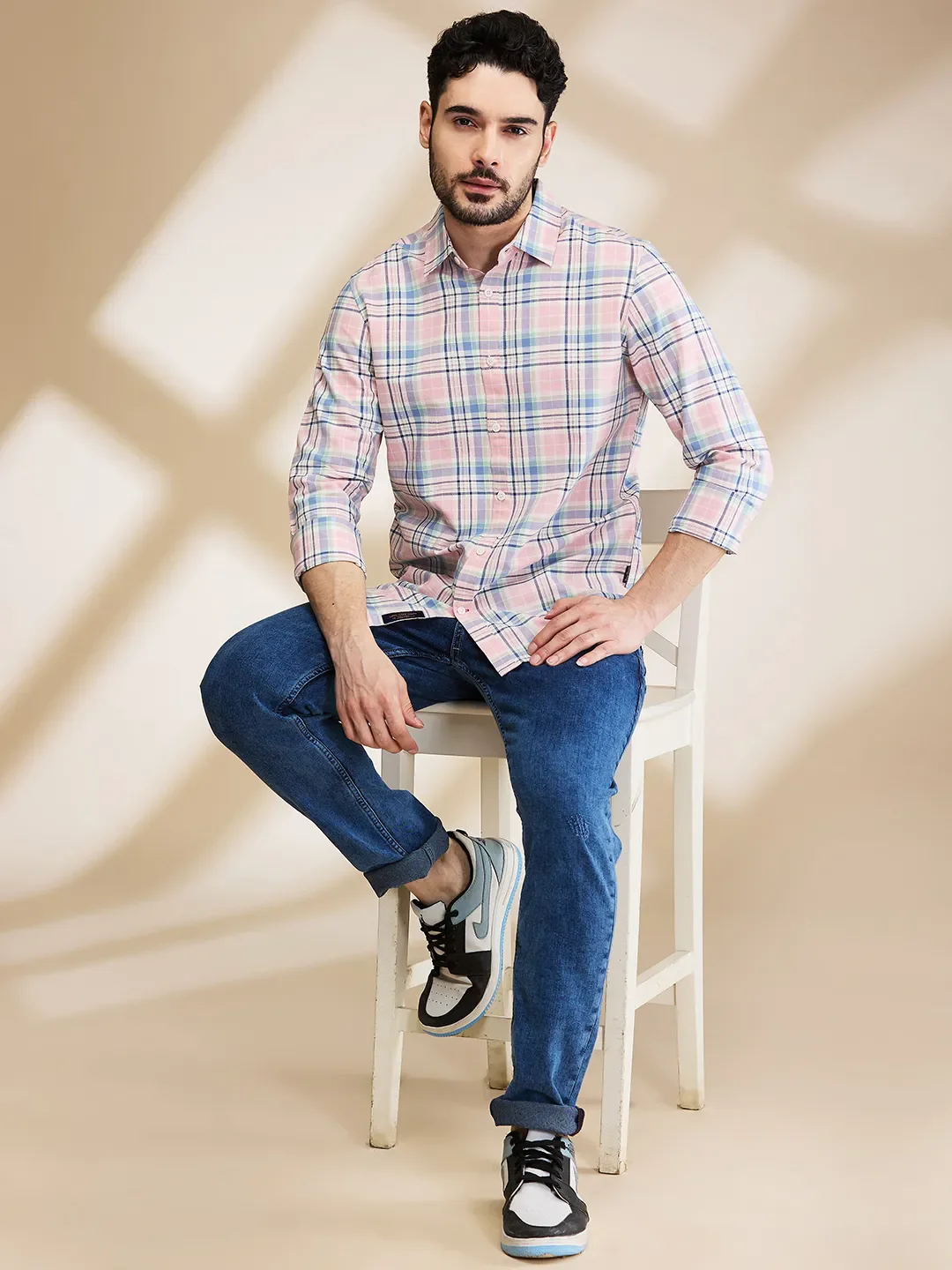 Pink Slim Straight Fit Regular Collar Long Sleeves Men's Shirt by Being Human Clothing - Image 6