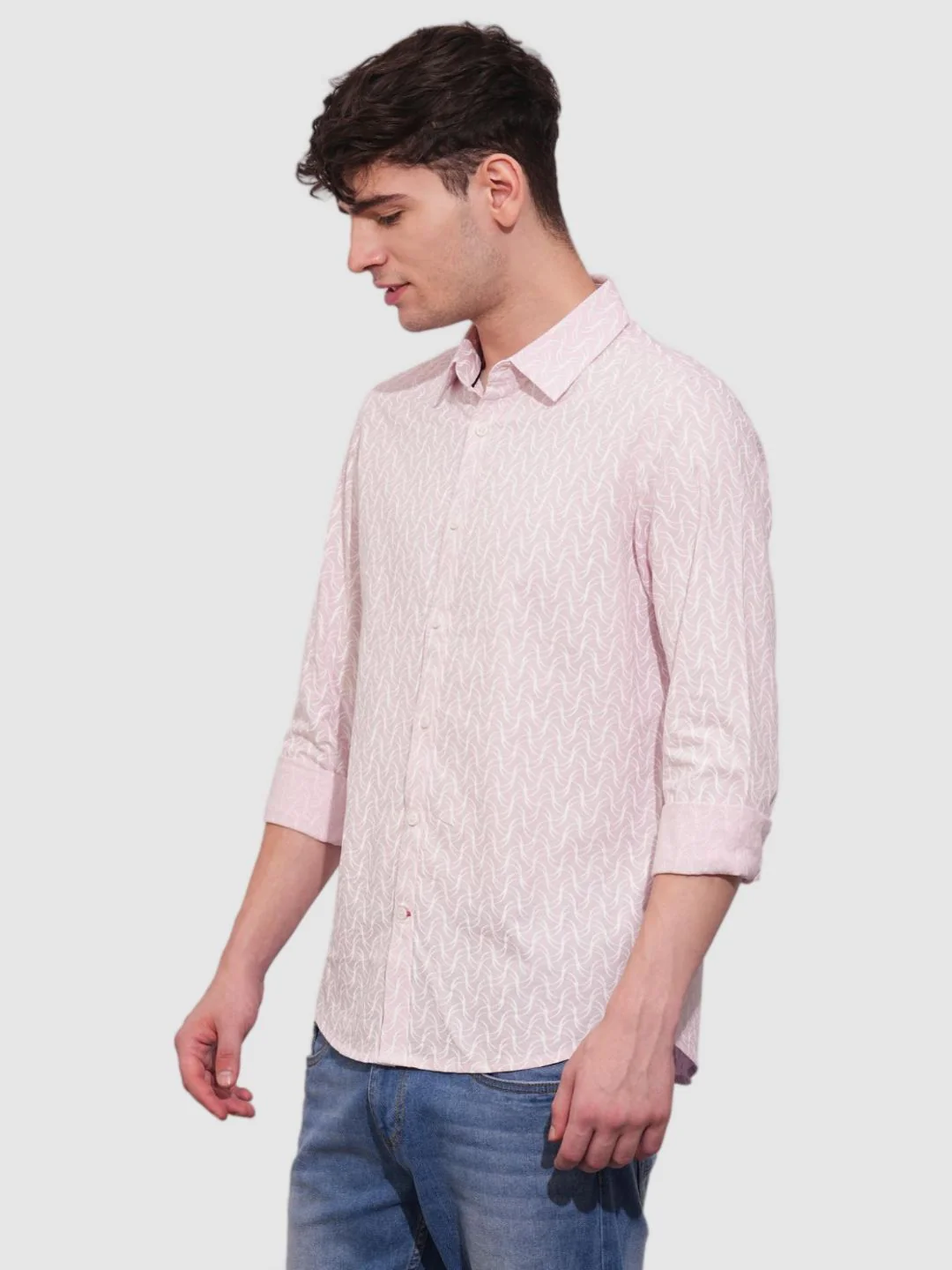 Pink Slim Straight Fit Regular Collar Long Sleeves Men's Shirt by Being Human Clothing - Image 2