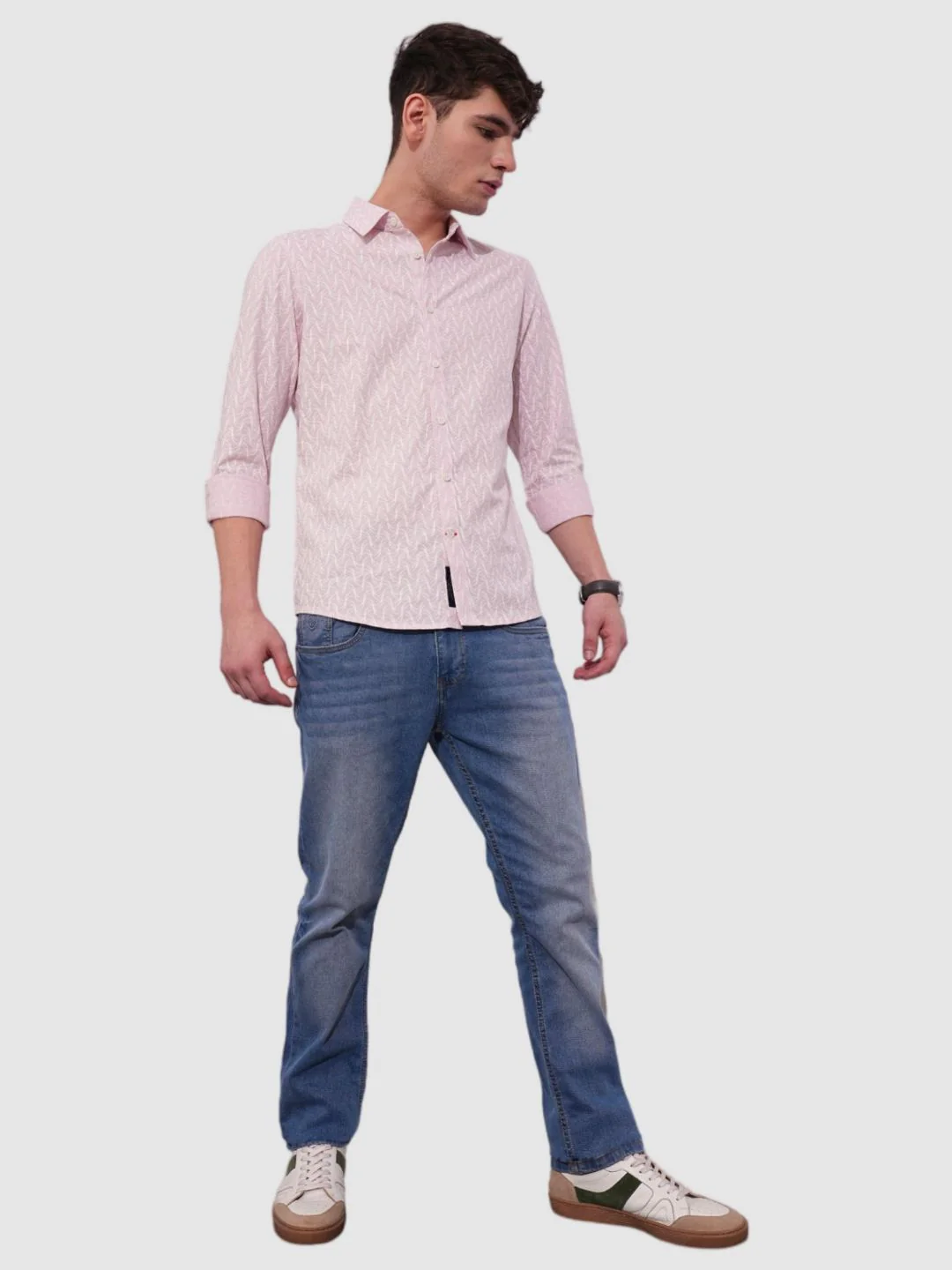 Pink Slim Straight Fit Regular Collar Long Sleeves Men's Shirt by Being Human Clothing - Image 5
