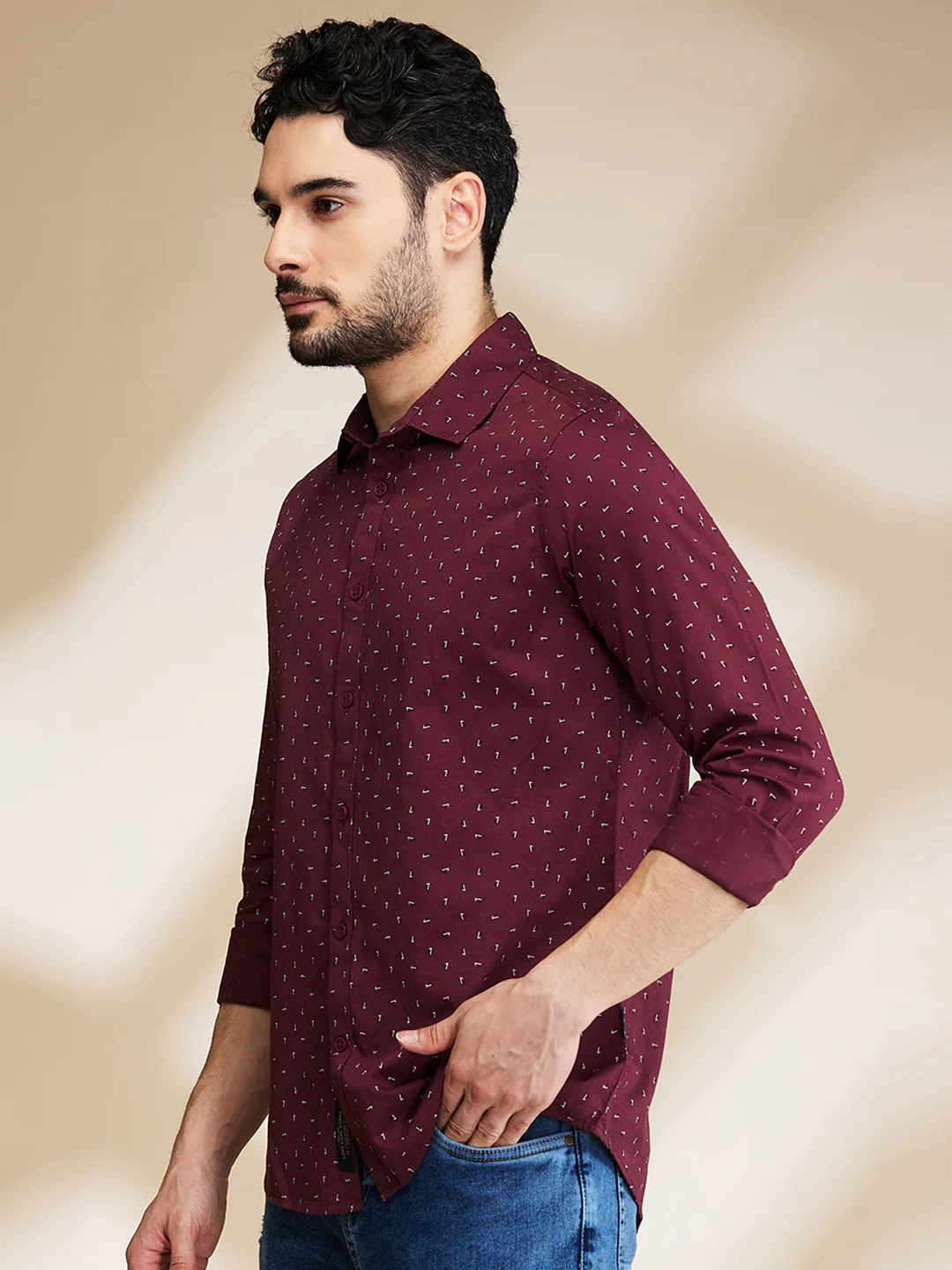 Red Slim Straight Fit Regular Collar Long Sleeves Men's Shirt by Being Human Clothing - Image 4