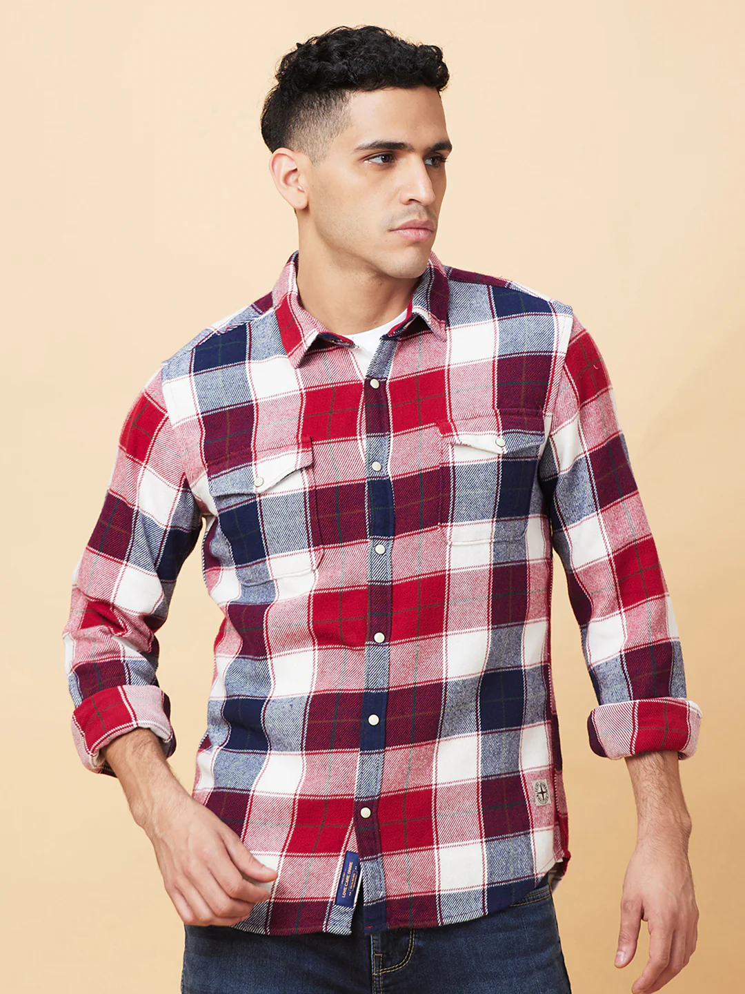 Red Slim Fit Regular Collar Men's Shirt by Being Human Clothing