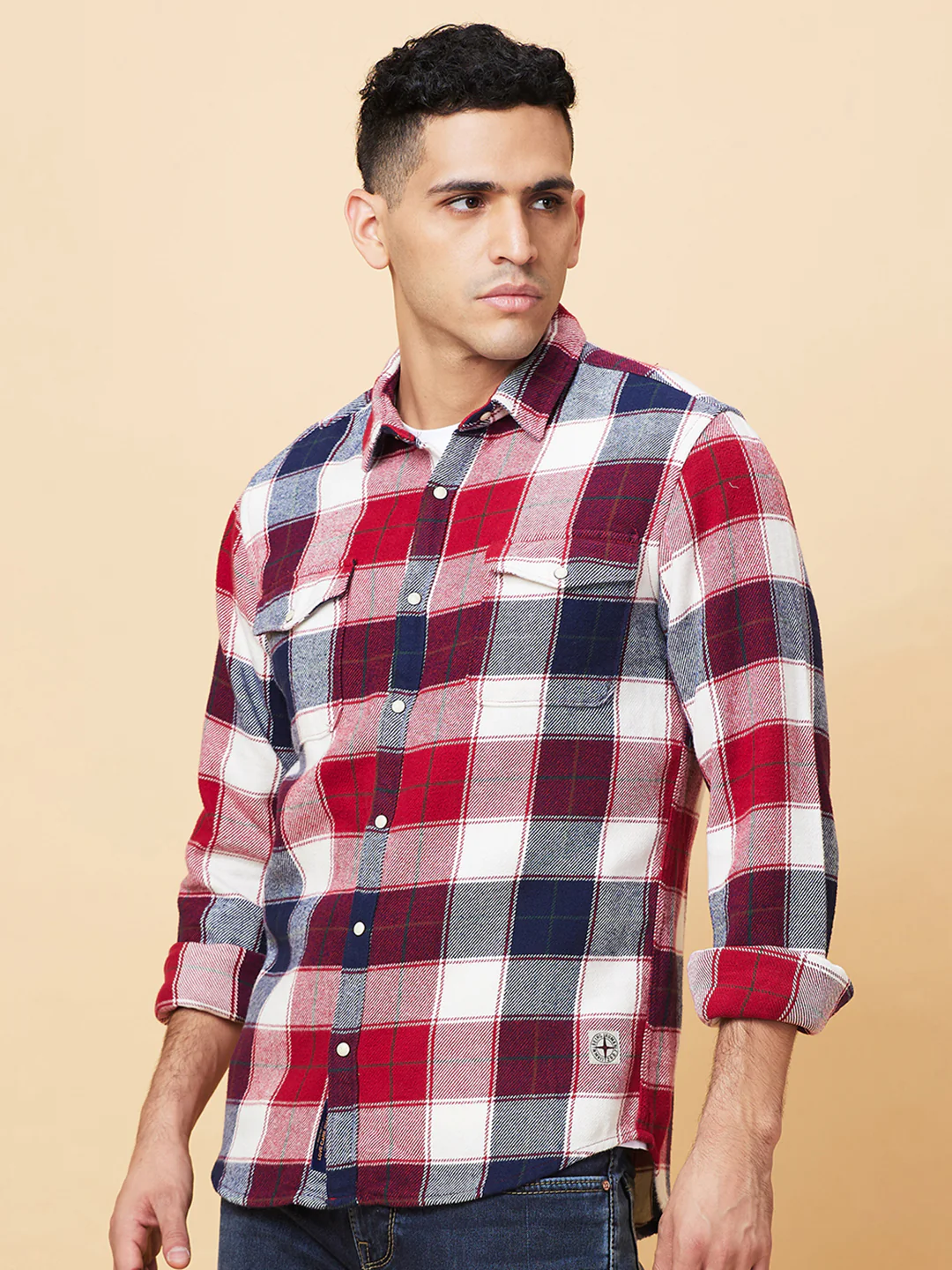 Red Slim Fit Regular Collar Men's Shirt by Being Human Clothing - Image 4
