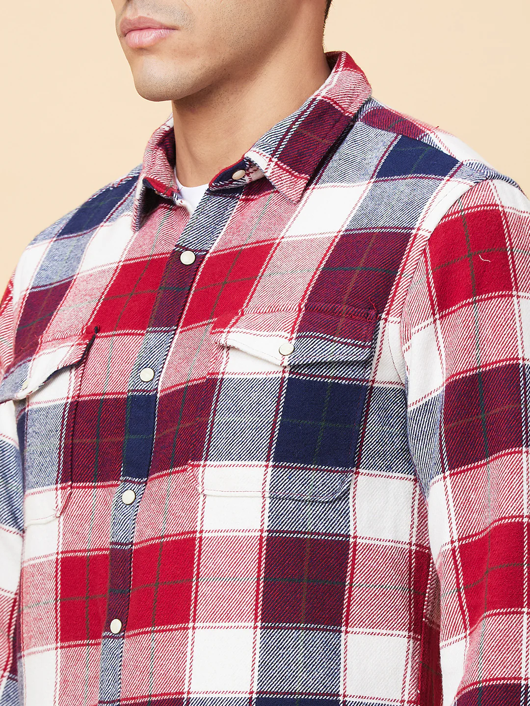 Red Slim Fit Regular Collar Men's Shirt by Being Human Clothing - Image 5
