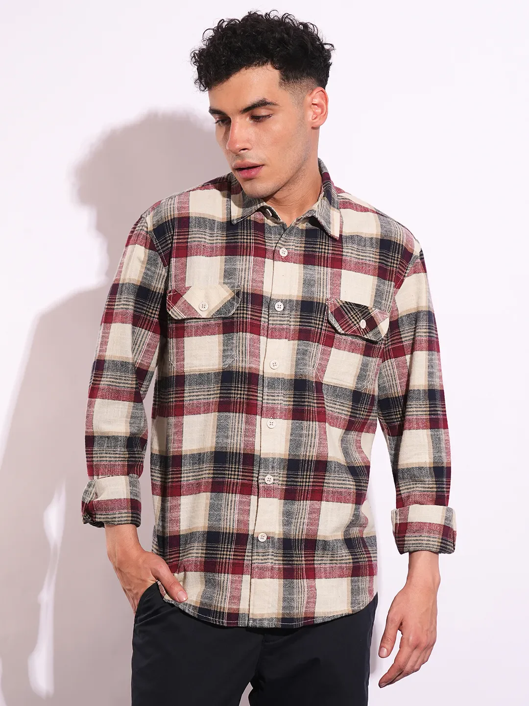 Red Moderno Fit Regular Collar Long Sleeves Men's Shirt by Being Human Clothing