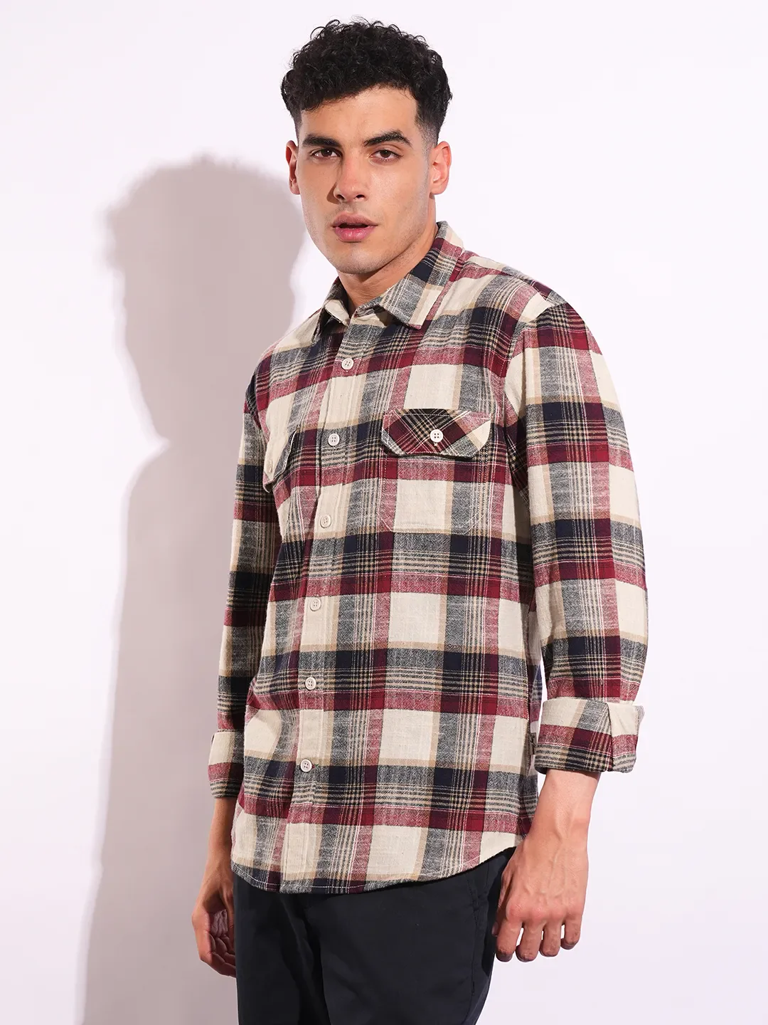Red Moderno Fit Regular Collar Long Sleeves Men's Shirt by Being Human Clothing - Image 2