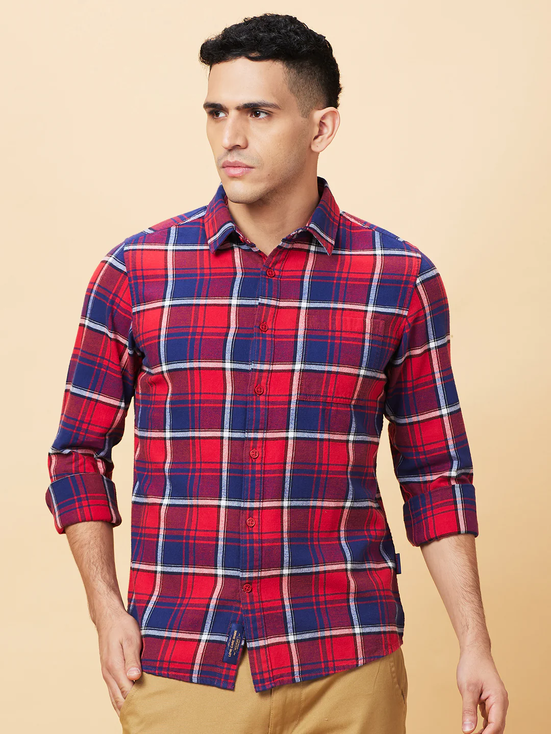Red Slim Fit Regular Collar Men's Shirt by Being Human Clothing
