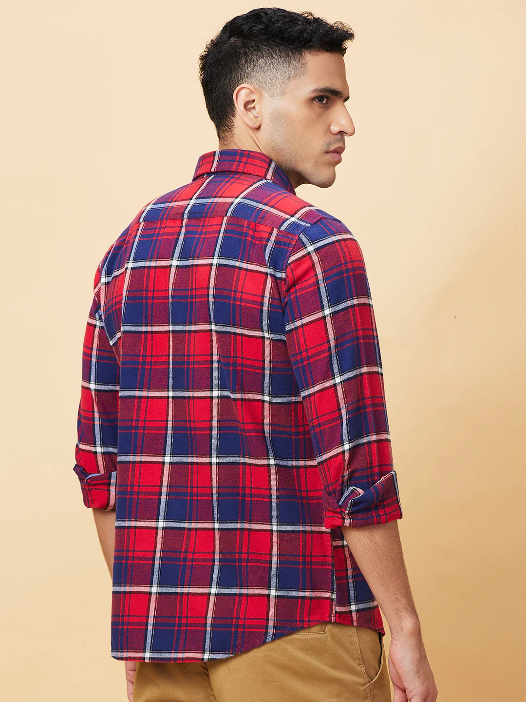 Red Slim Fit Regular Collar Men's Shirt by Being Human Clothing - Image 3
