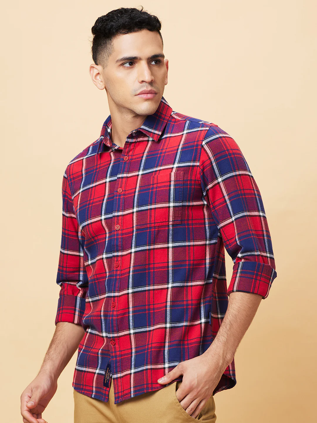 Red Slim Fit Regular Collar Men's Shirt by Being Human Clothing - Image 4