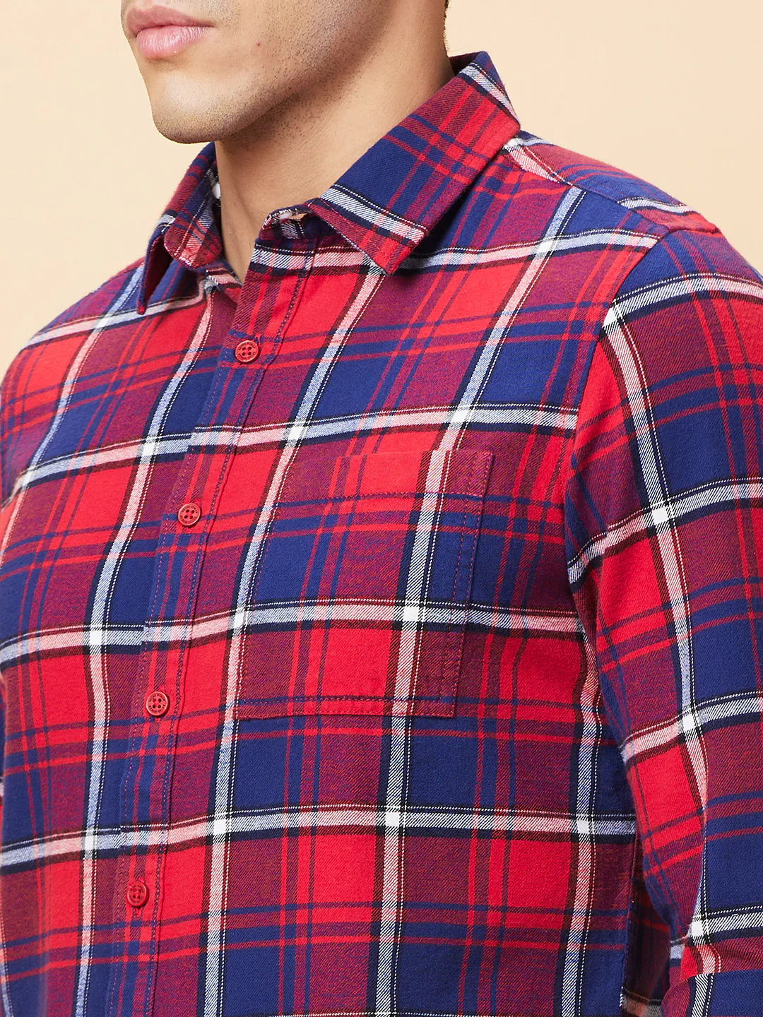 Red Slim Fit Regular Collar Men's Shirt by Being Human Clothing - Image 5