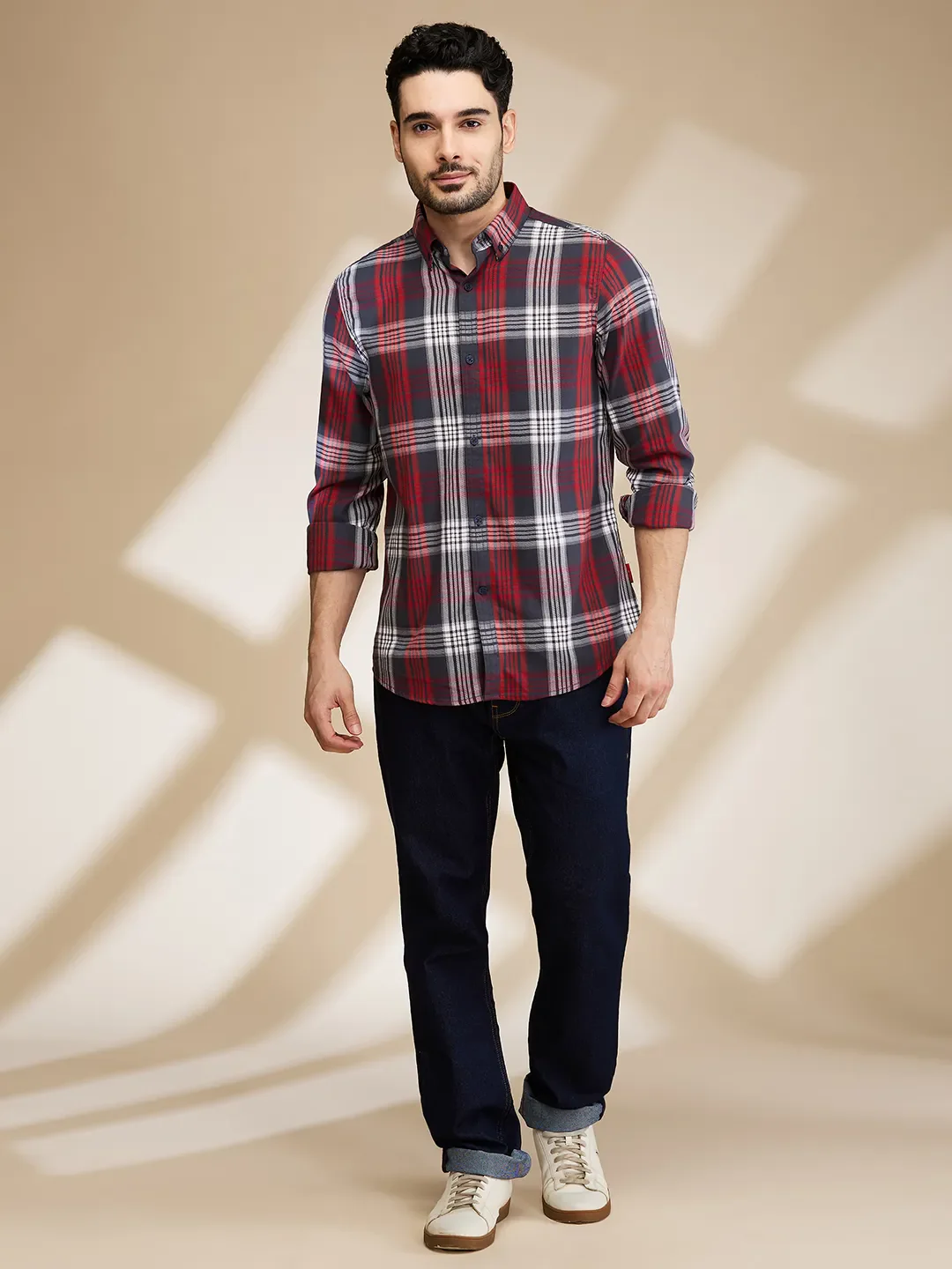 Red Slim Fit Regular Collar Men's Shirt by Being Human Clothing - Image 2