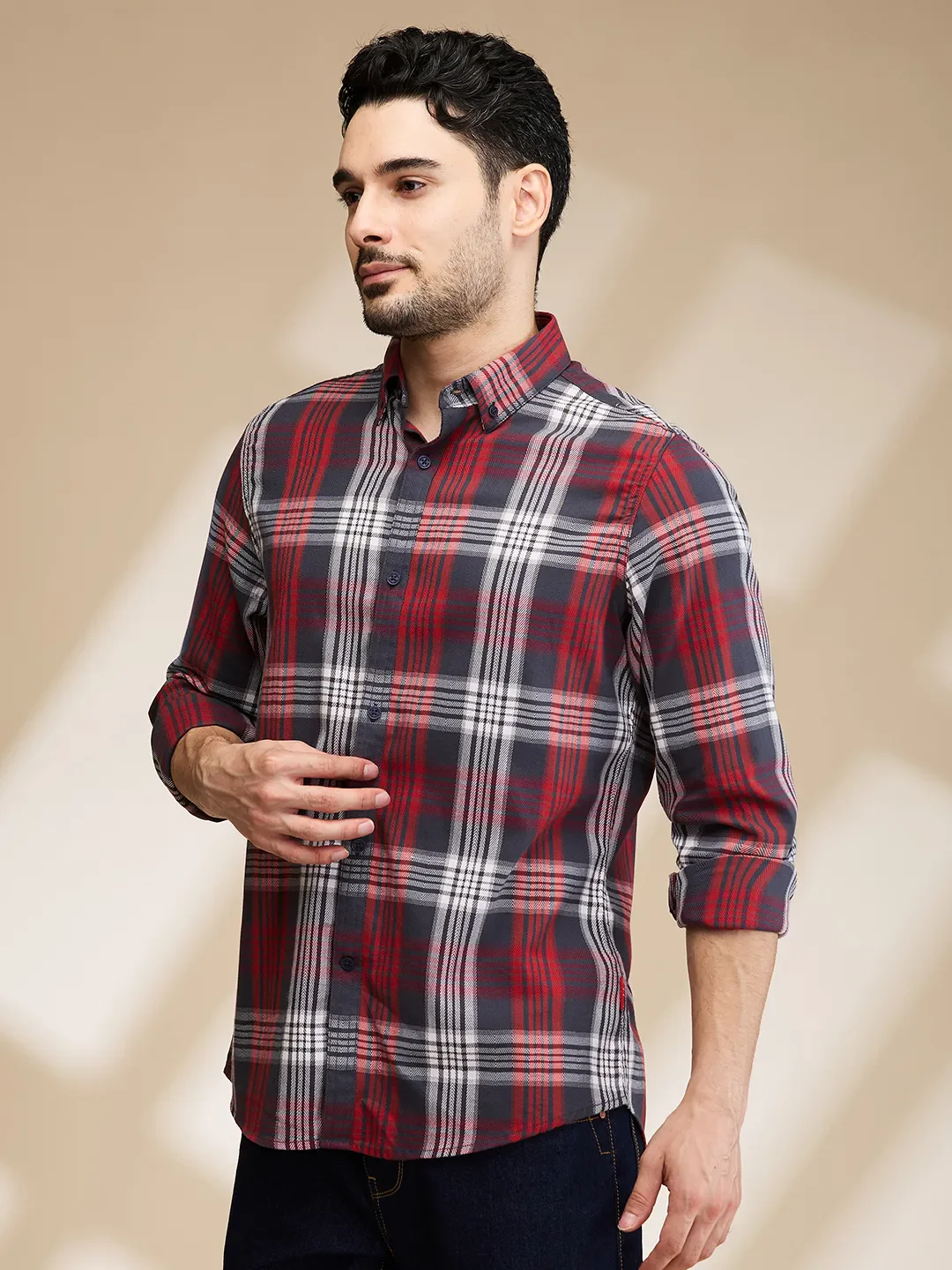 Red Slim Fit Regular Collar Men's Shirt by Being Human Clothing - Image 4
