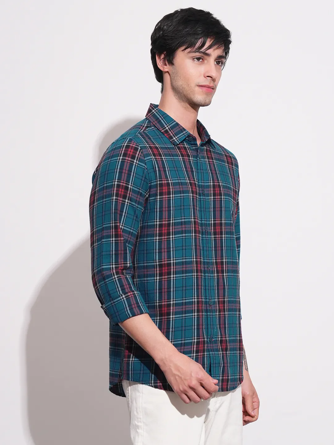 Red Slim Fit Regular Collar Men's Shirt by Being Human Clothing - Image 2