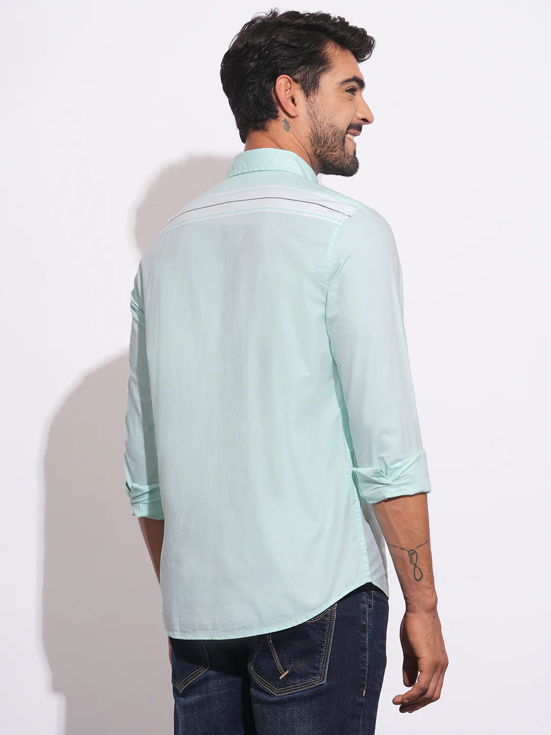 Sea Green Regular Fit Regular Collar Men's Shirt by Being Human Clothing - Image 3