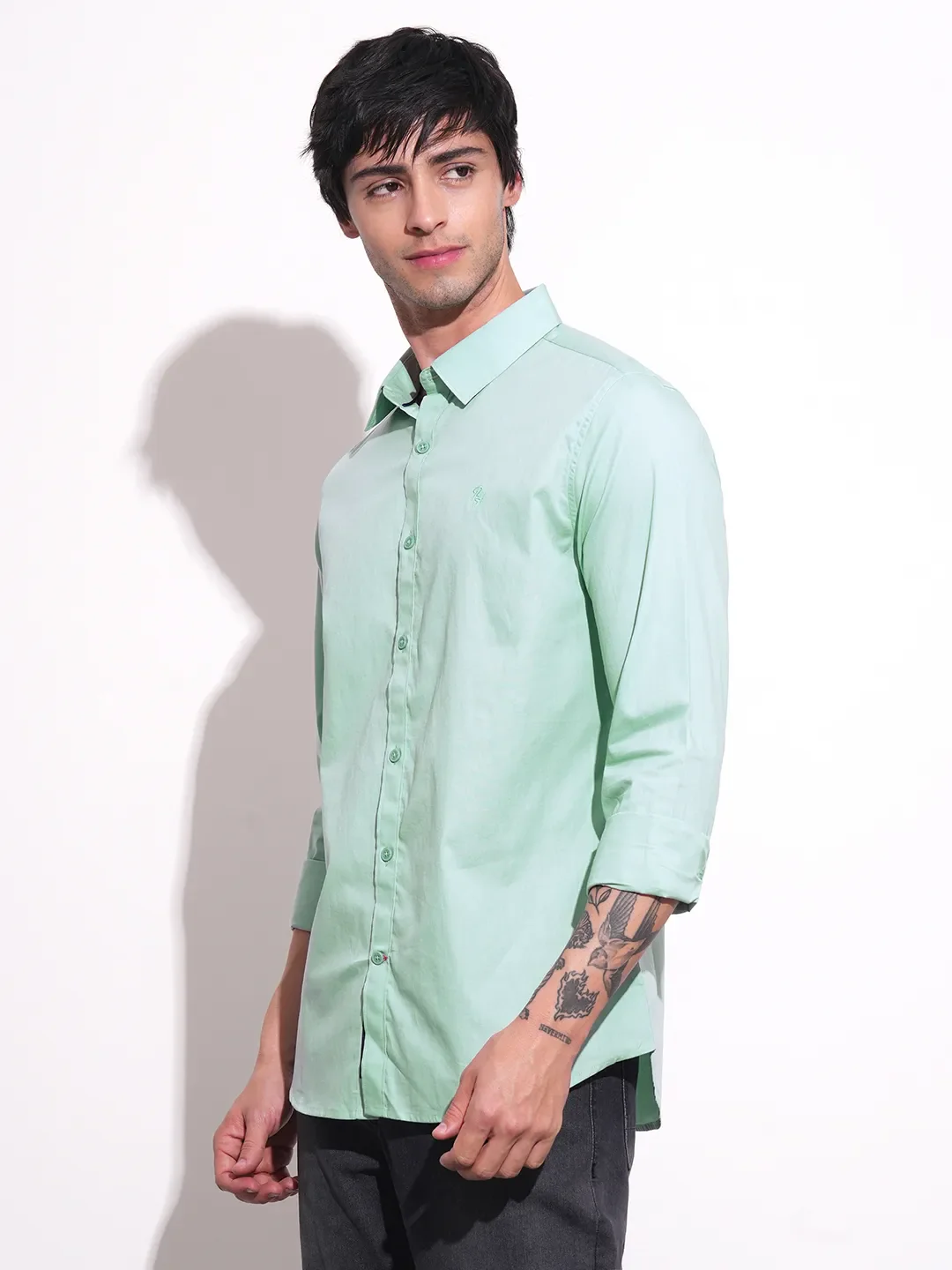 Green Slim Straight Fit Regular Collar Long Sleeves Men's Shirt by Being Human Clothing - Image 2