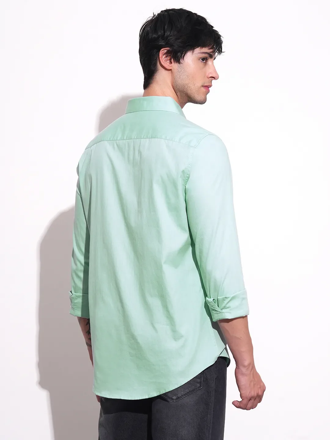 Green Slim Straight Fit Regular Collar Long Sleeves Men's Shirt by Being Human Clothing - Image 3