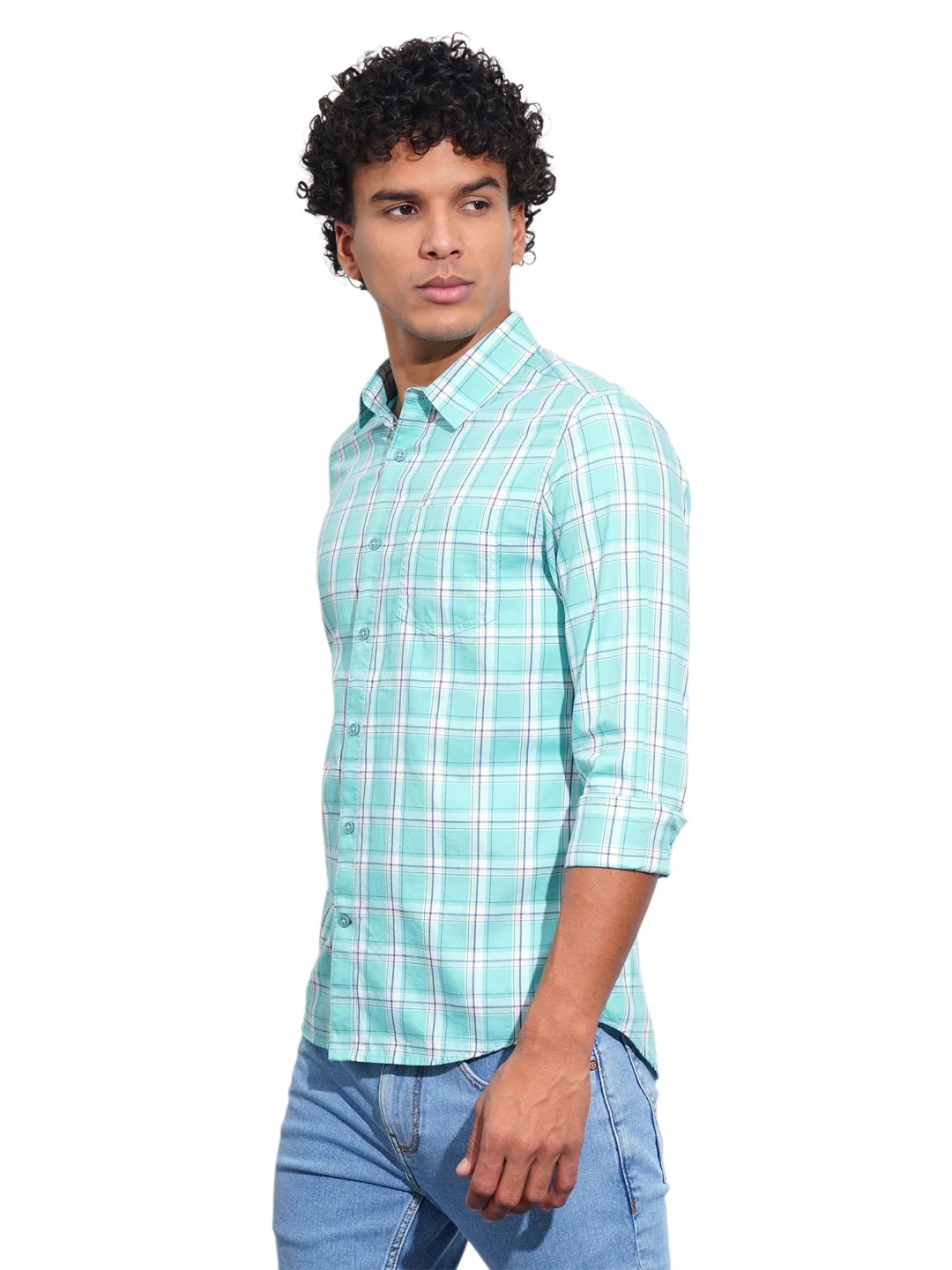 Sea Green Regular Fit Regular Collar Men's Shirt by Being Human Clothing - Image 2