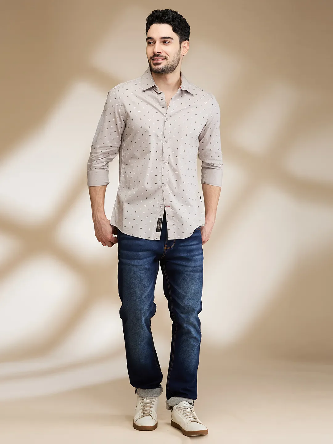Grey Slim Straight Fit Regular Collar Long Sleeves Men's Shirt by Being Human Clothing - Image 2