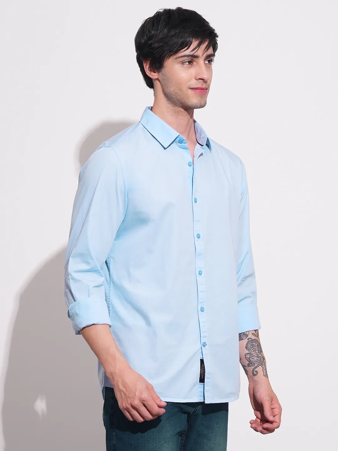 Blue Slim Straight Fit Regular Collar Long Sleeves Men's Shirt by Being Human Clothing - Image 2