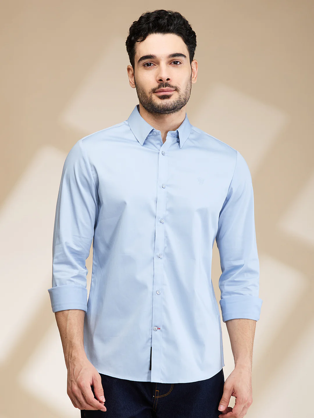 Sky Blue Slim Fit Regular Collar Men's Shirt by Being Human Clothing