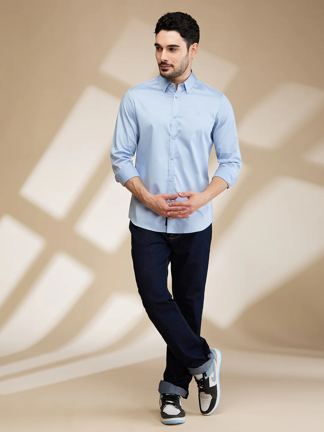 Sky Blue Slim Fit Regular Collar Men's Shirt by Being Human Clothing - Image 2