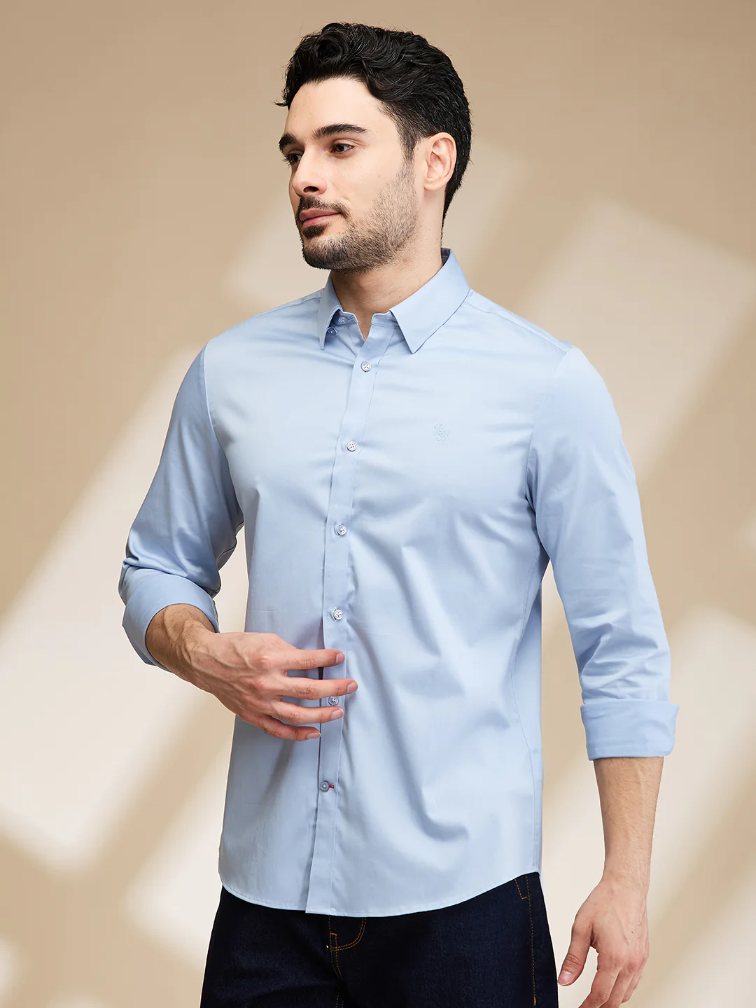 Sky Blue Slim Fit Regular Collar Men's Shirt by Being Human Clothing - Image 4