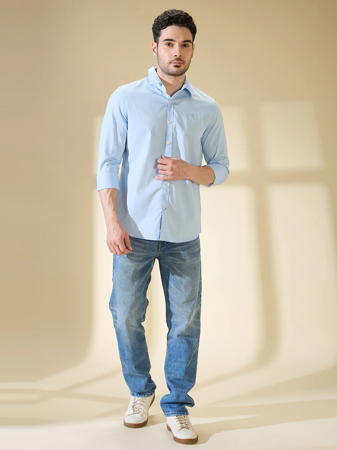 Sky Blue Slim Fit Regular Collar Men's Shirt by Being Human Clothing - Image 2