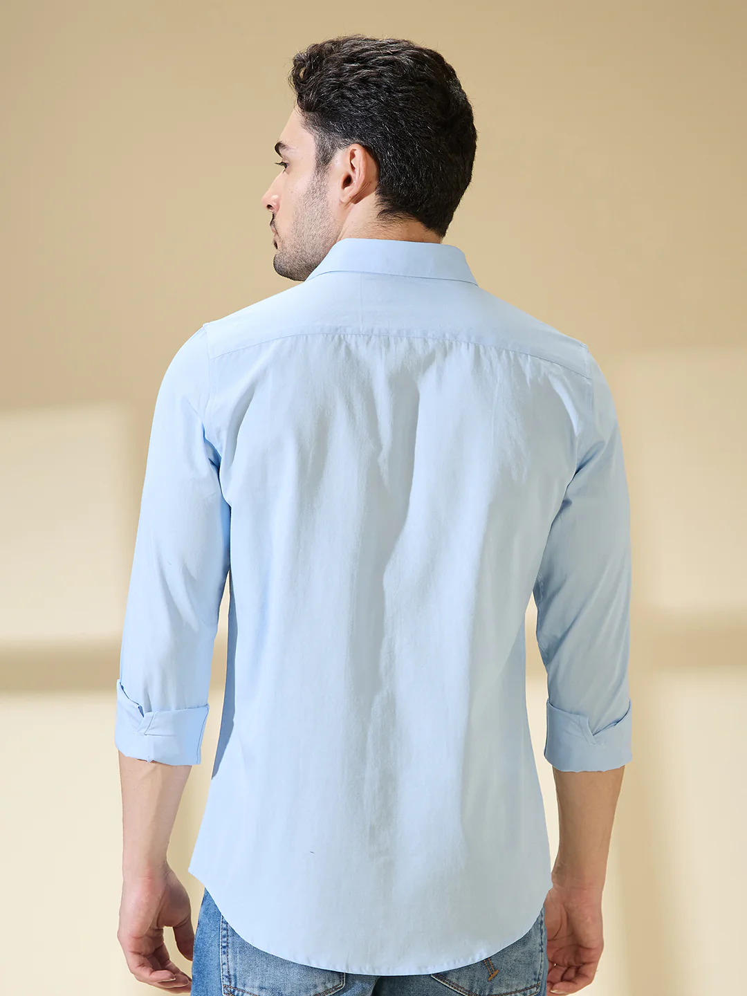 Sky Blue Slim Fit Regular Collar Men's Shirt by Being Human Clothing - Image 3