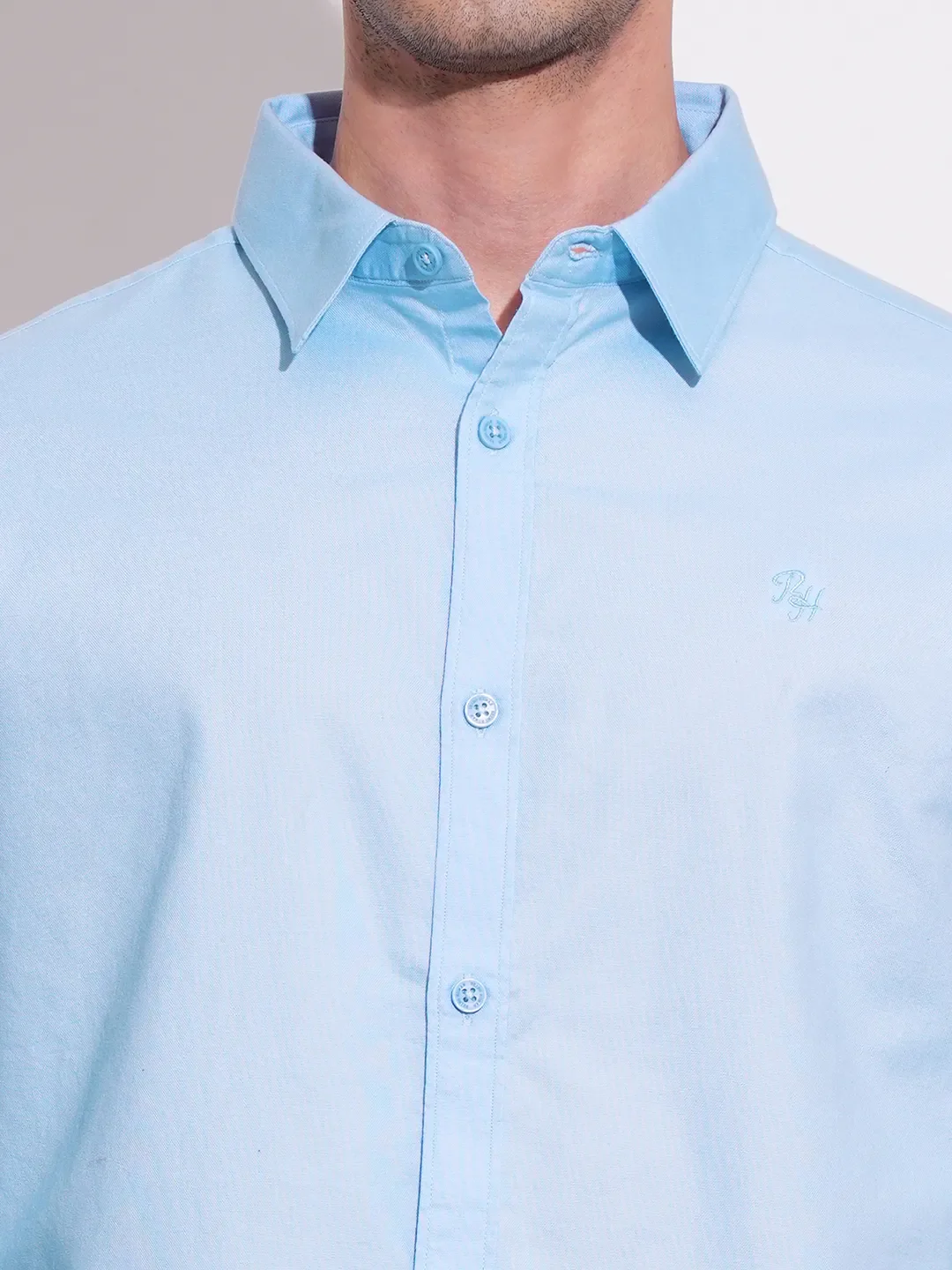 Blue Slim Straight Fit Regular Collar Long Sleeves Men's Shirt by Being Human Clothing - Image 5