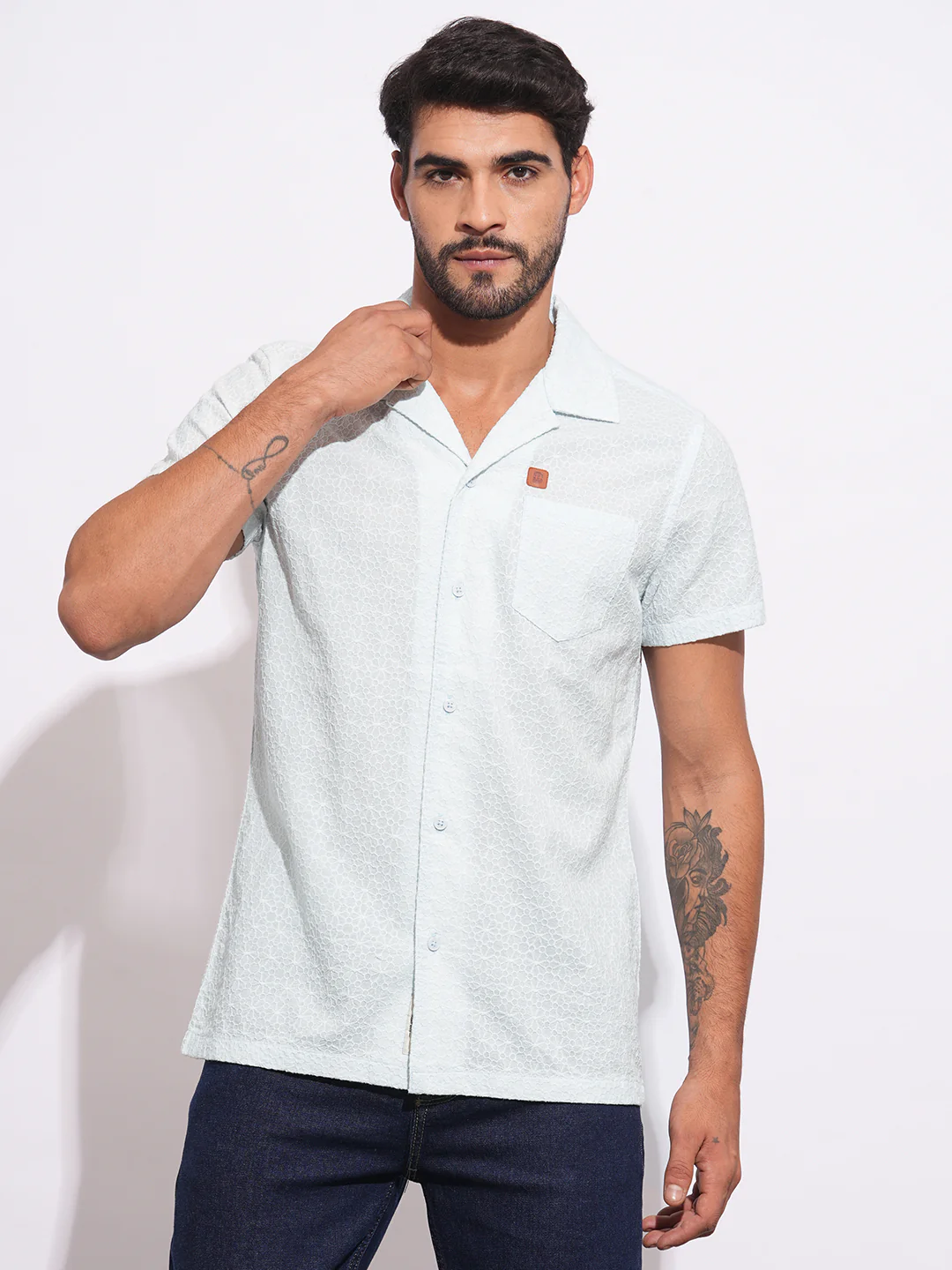 Sky Blue Regular Fit Regular Collar Men's Shirt by Being Human Clothing