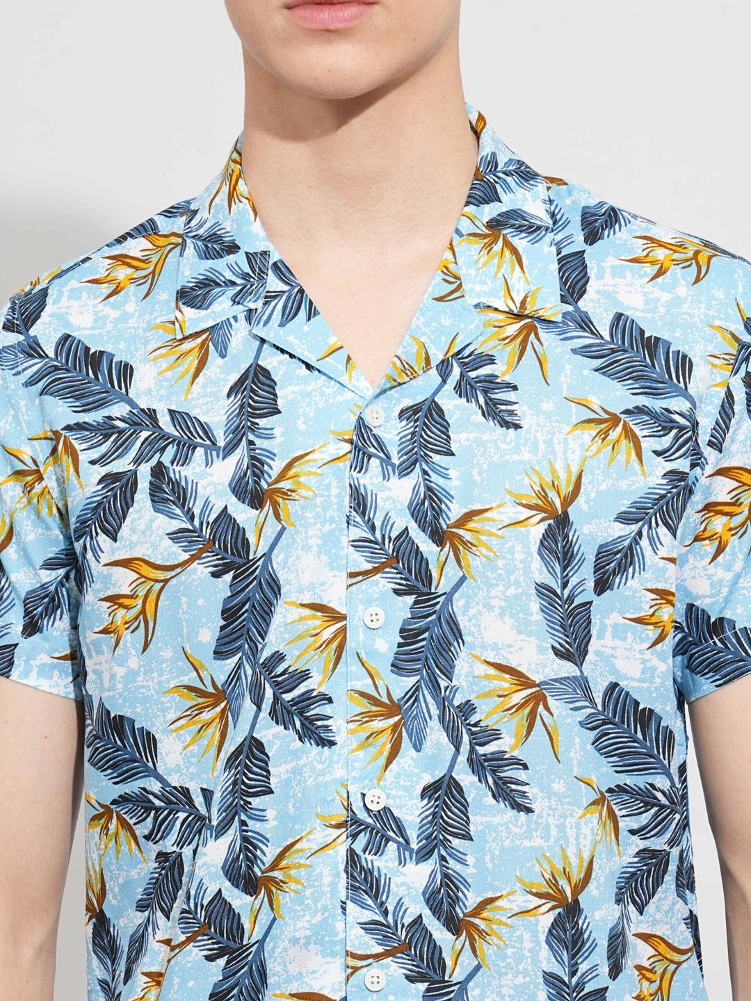 Blue Slim Straight Fit Regular Collar Short Sleeves Men's Shirt by Being Human Clothing - Image 4