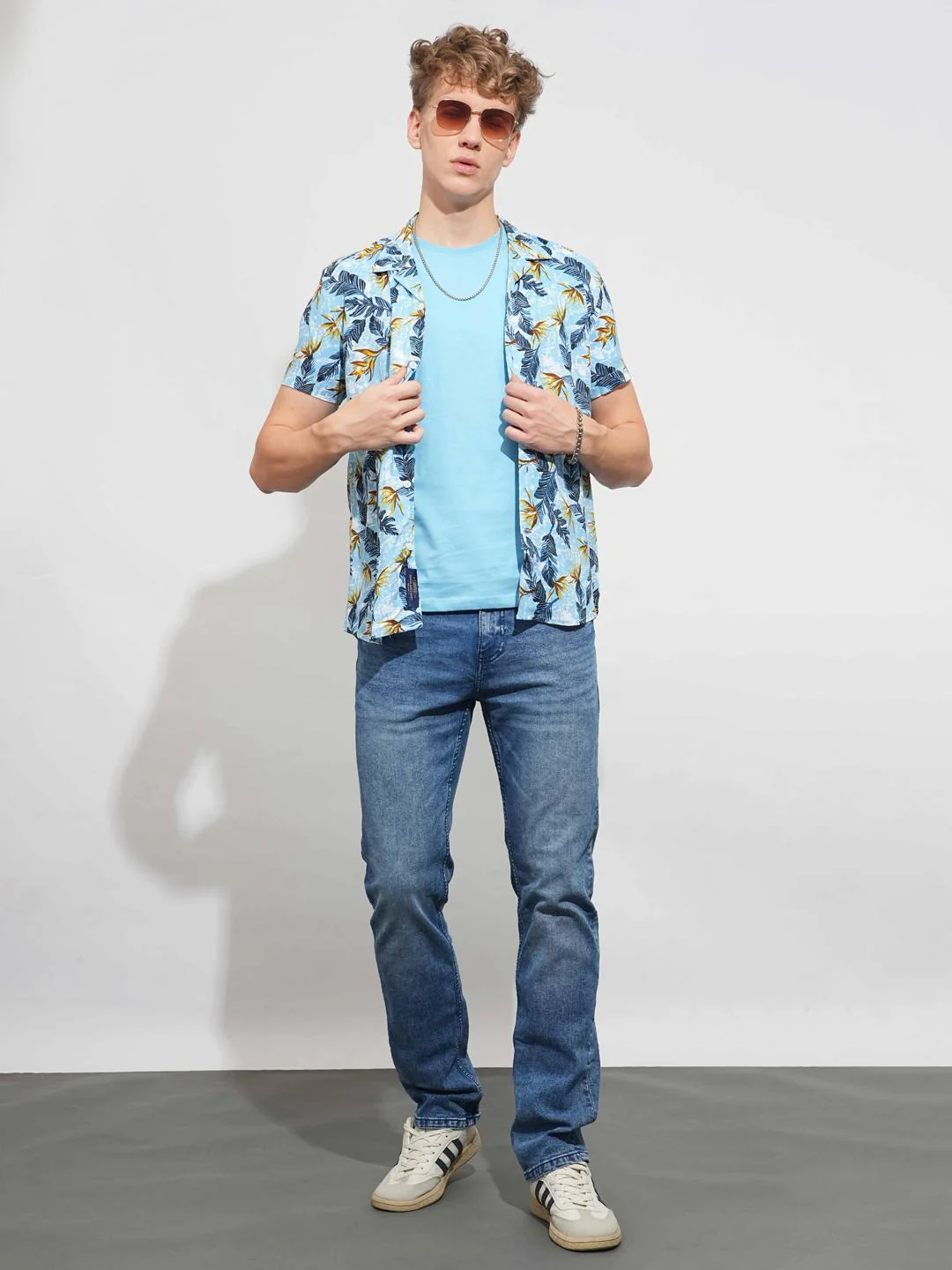 Blue Slim Straight Fit Regular Collar Short Sleeves Men's Shirt by Being Human Clothing - Image 5