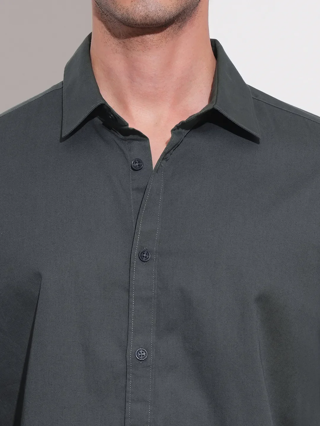 Grey Slim Straight Fit Regular Collar Long Sleeves Men's Shirt by Being Human Clothing - Image 5