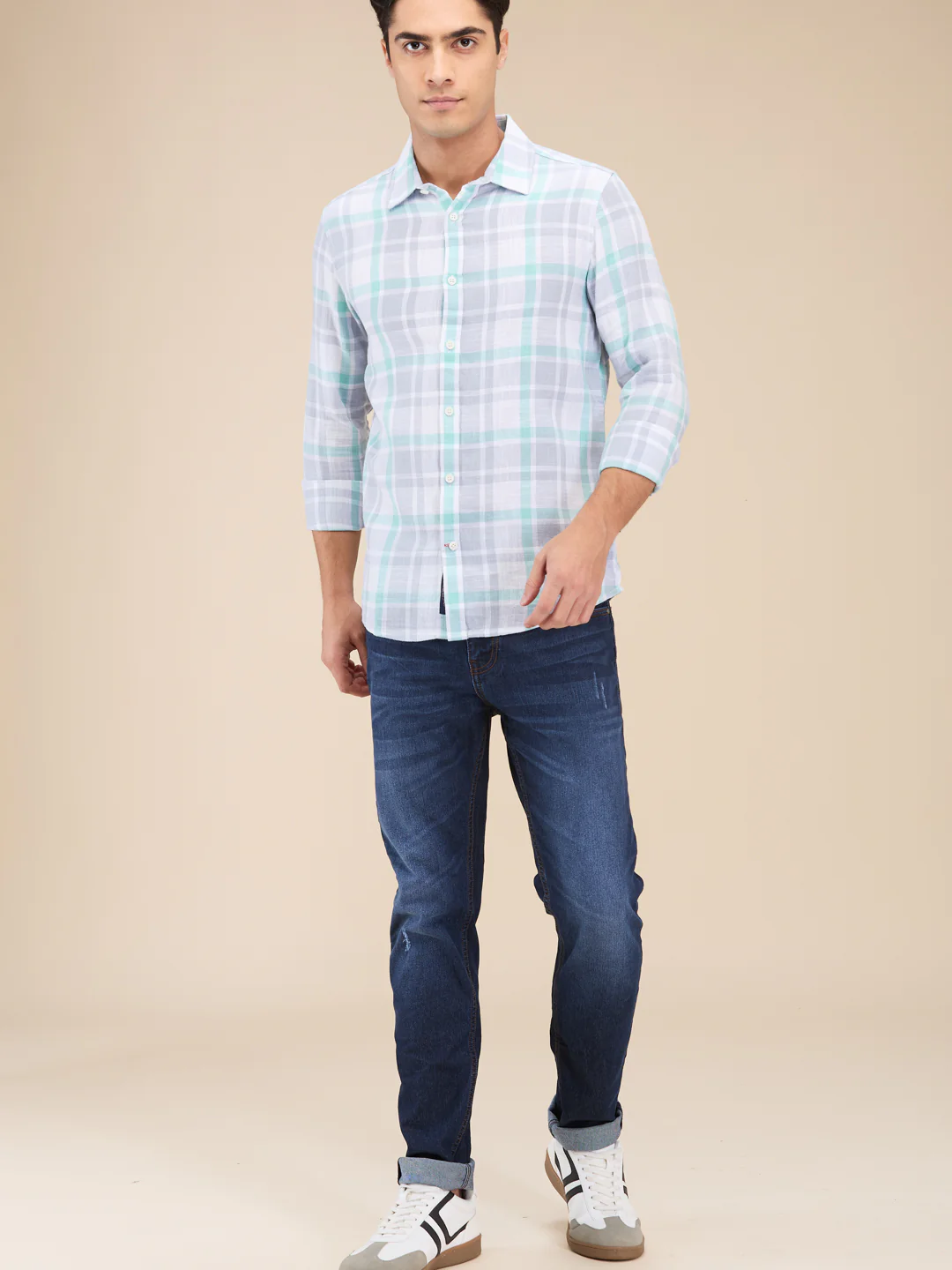 Grey Slim Fit Regular Collar Men's Shirt by Being Human Clothing - Image 2
