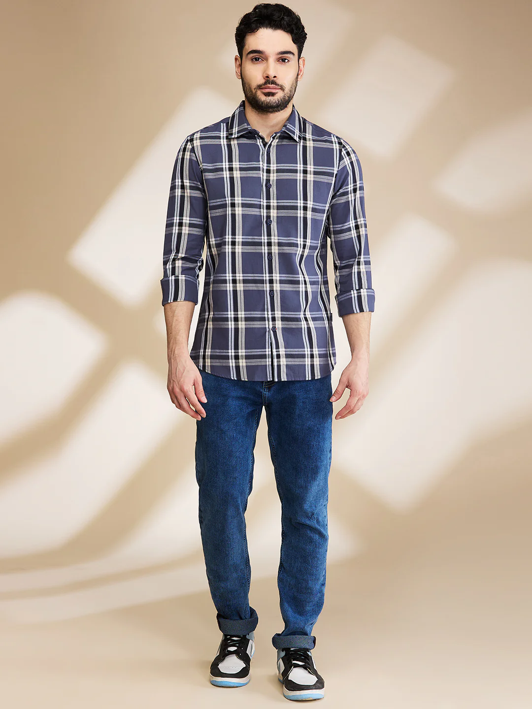 Grey Slim Fit Regular Collar Men's Shirt by Being Human Clothing - Image 2