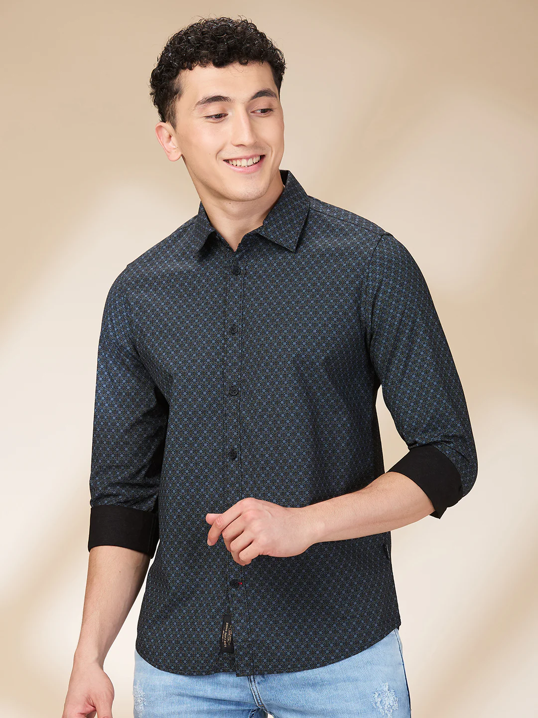 Grey Slim Straight Fit Regular Collar Long Sleeves Men's Shirt by Being Human Clothing