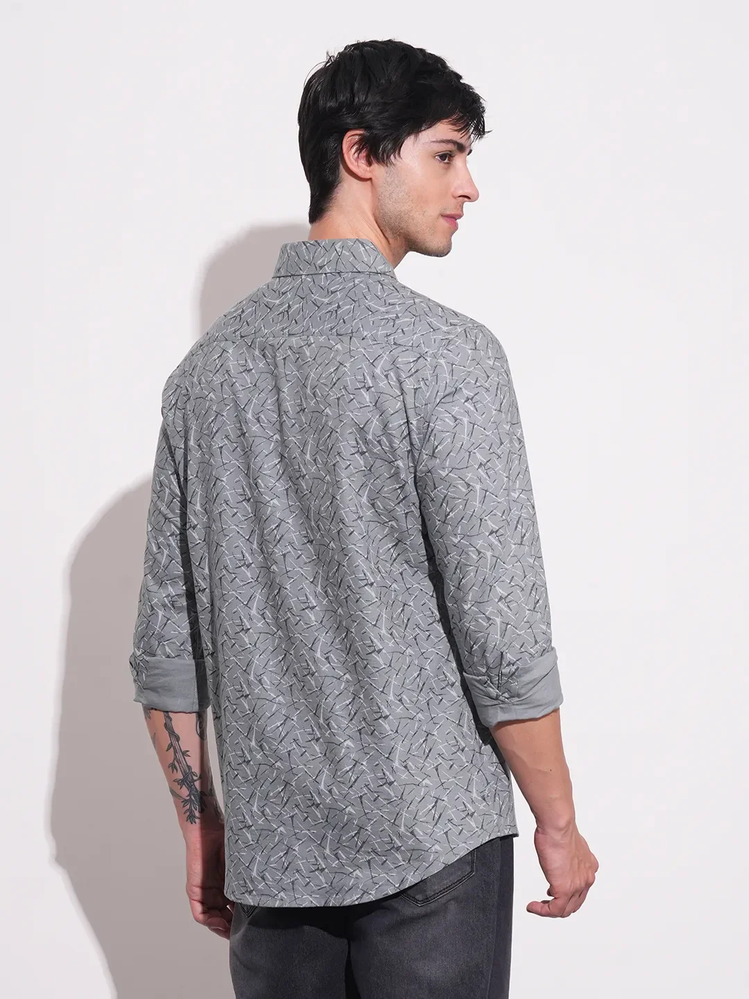 Grey Slim Straight Fit Regular Collar Long Sleeves Men's Shirt by Being Human Clothing - Image 3