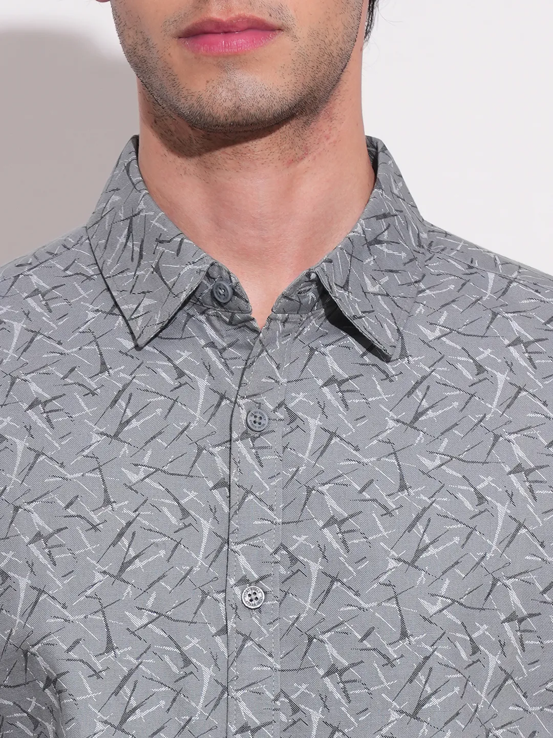 Grey Slim Straight Fit Regular Collar Long Sleeves Men's Shirt by Being Human Clothing - Image 5