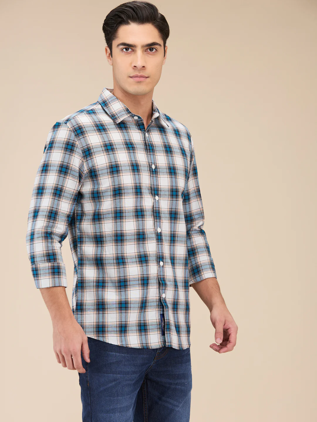 Green Slim Straight Fit Regular Collar Long Sleeves Men's Shirt by Being Human Clothing - Image 4