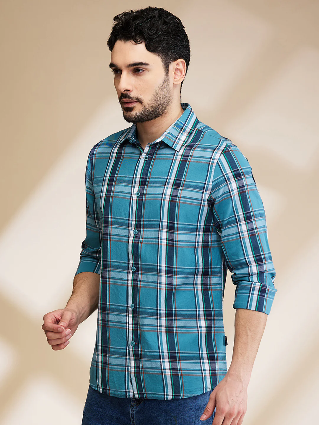 Teal Slim Fit Regular Collar Men's Shirt by Being Human Clothing - Image 4